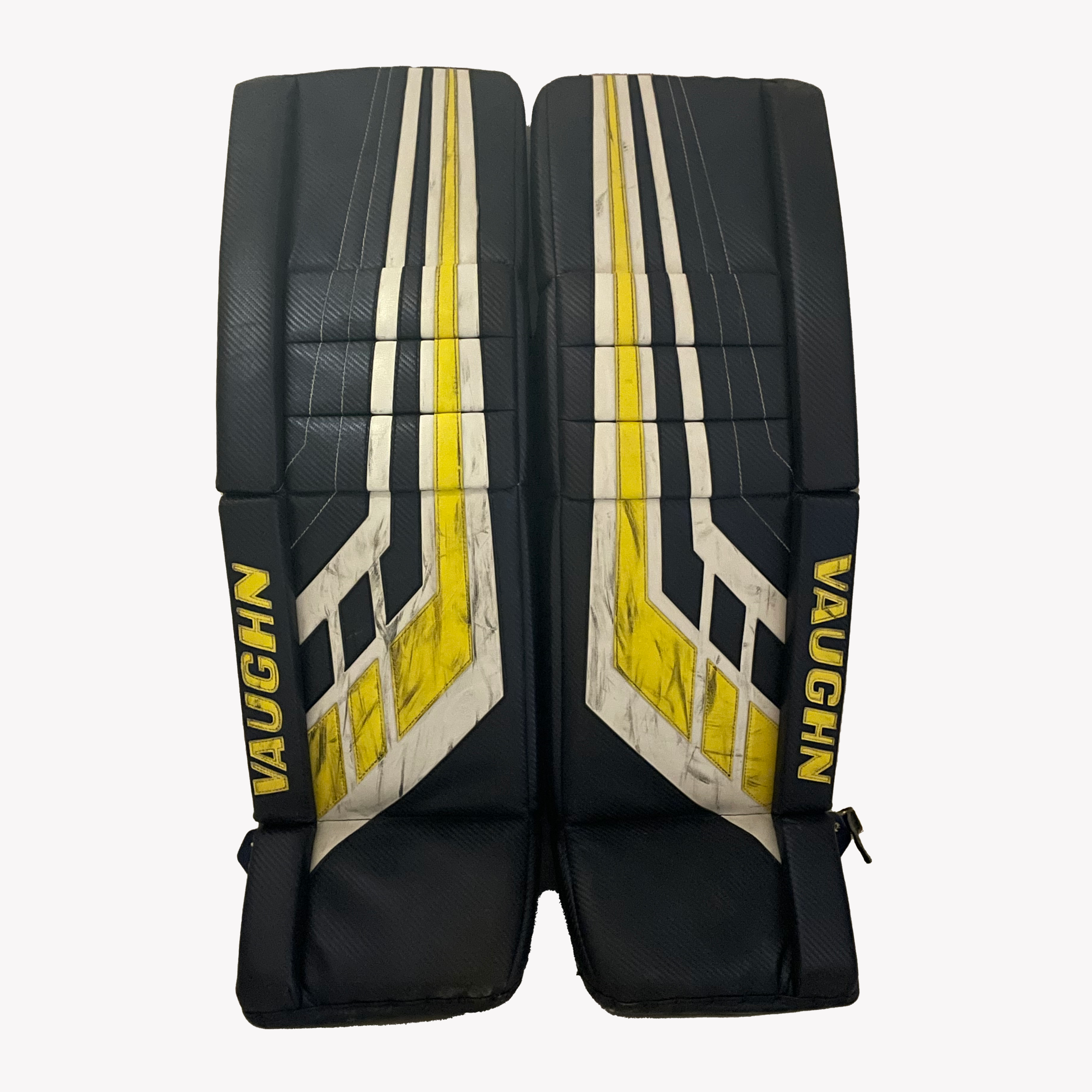 Vaughn Velocity V8 - Jambières de gardien de but Pro Stock d'occasion (bleu marine/blanc/jaune)